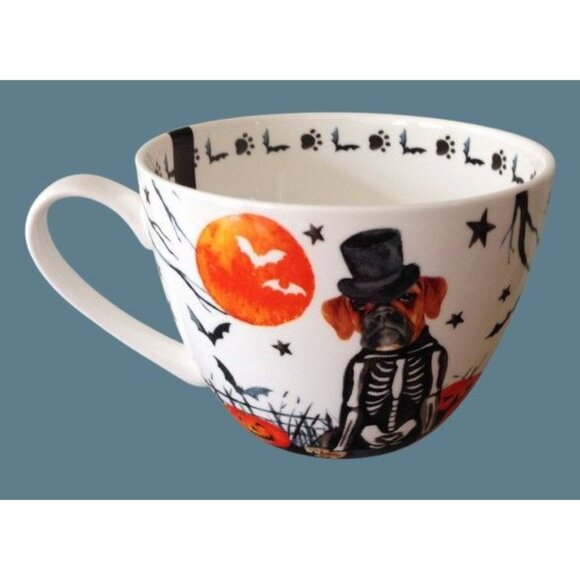Portobello by Design Boney Boxer Dog Halloween Coffee Mug Porcelain - Picture 1 of 16